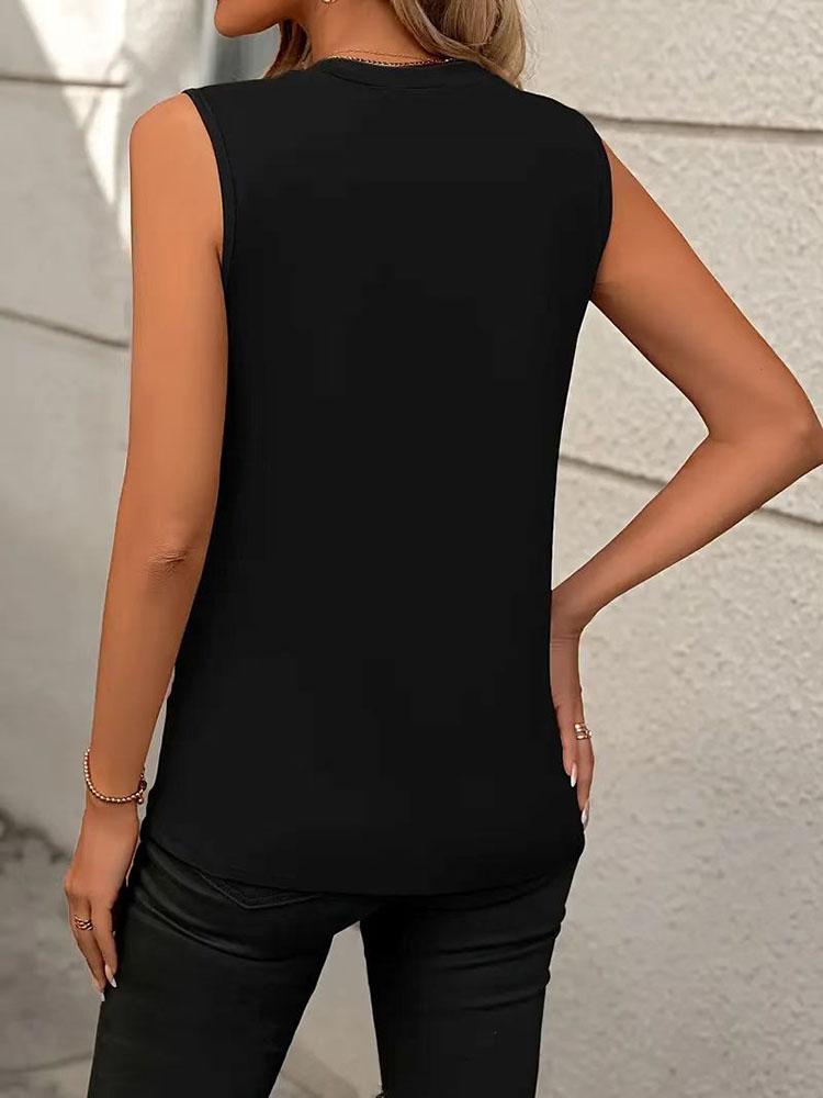 Summer New Loose Solid Color Women's Clothing Vest Crew Neck Sleeveless T-shirt