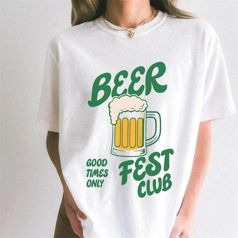 

Street Versatile Tshirt Beer Club Printed Cartoon Fun Top Summer Round Neck Womens Tshirt Popular Casual Style New 4XL