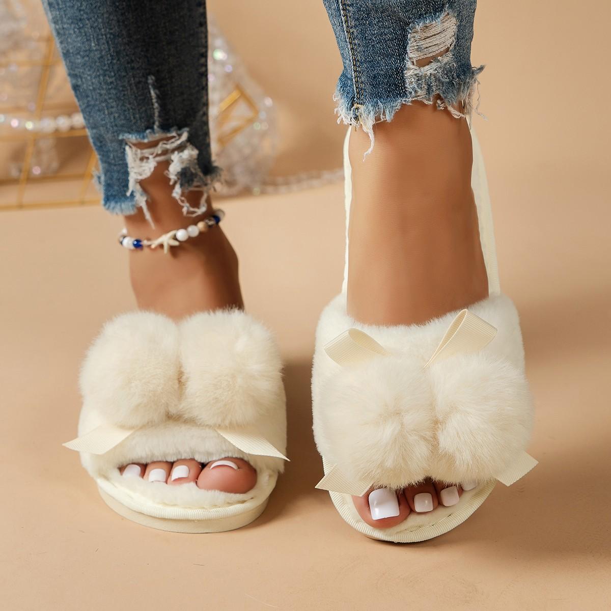 

Модные женские хлопковые тапочки 2024 Новые женские тапочки с открытым носком Осень Зима Теплые Однотонные Балетки Повседневные Удобные Большого размера Тапочки 36-37 белый