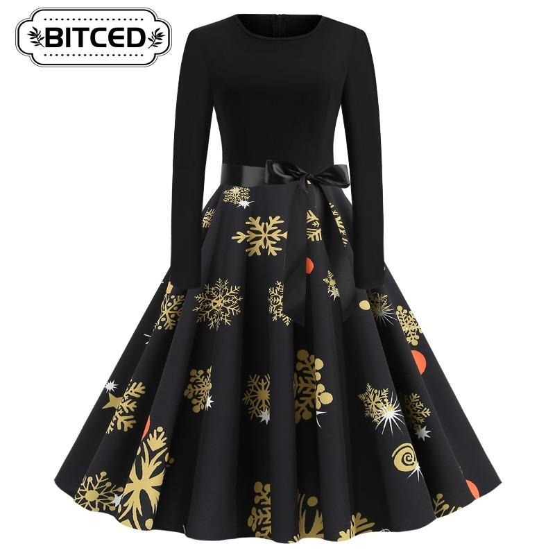 BITCED Fashion Spring Autumn O-Neck Long Sleeve Casual Dresses
