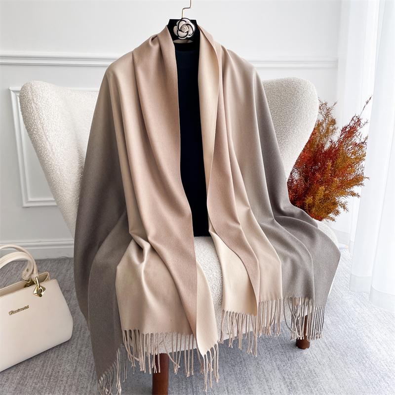 Fashion Solid Cashmere Warm Scarf for Women New Design Pashmina Winter Double Color Shawl Wraps Bufanda Tassel Blanket Poncho
