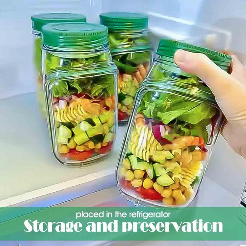 Salad Jars with Side Open Portable Detachable Plastic Container Leakproof Sauce Compartments Picnic Home Office Food Storage Box
