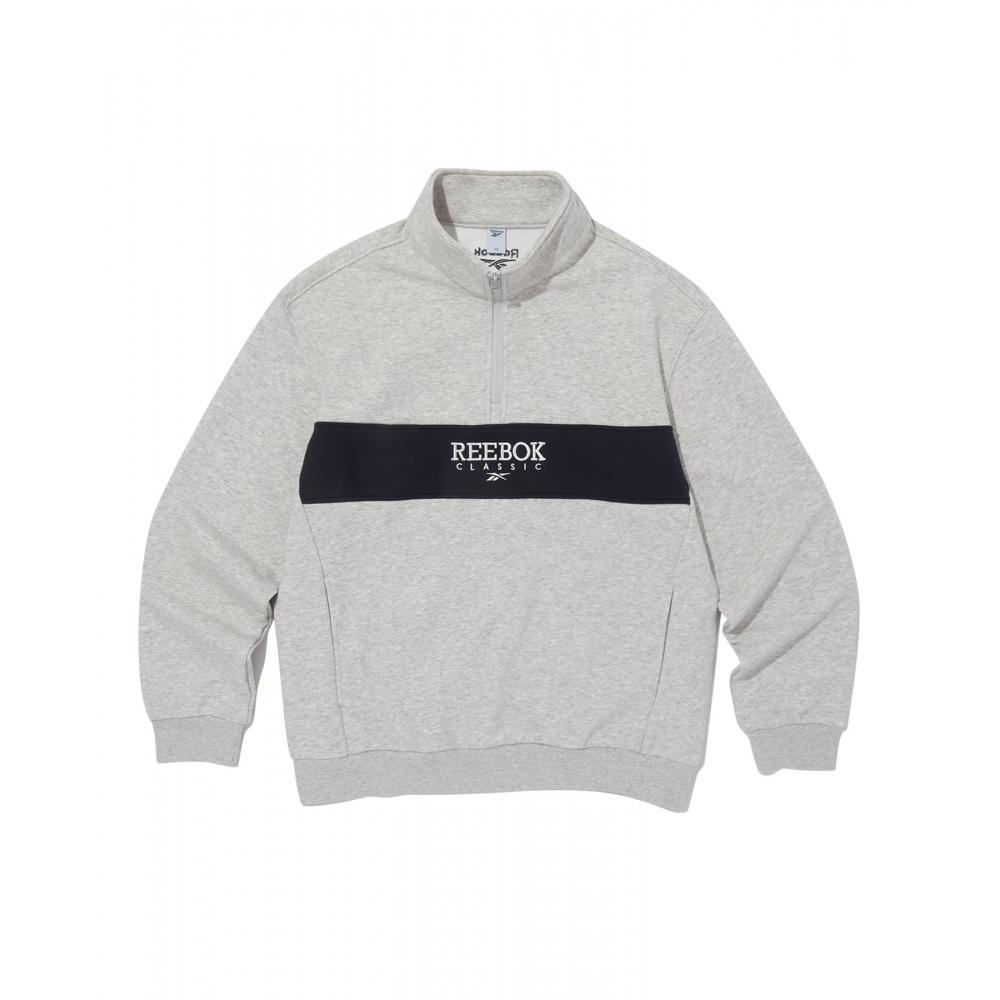 Reebok Legacy Half Zip Up Sweatshirt   Light Gray