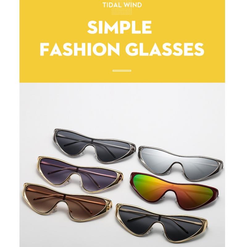 Women's sunglasses, men's and women's fashion metal one-piece cat's eye sunglasses