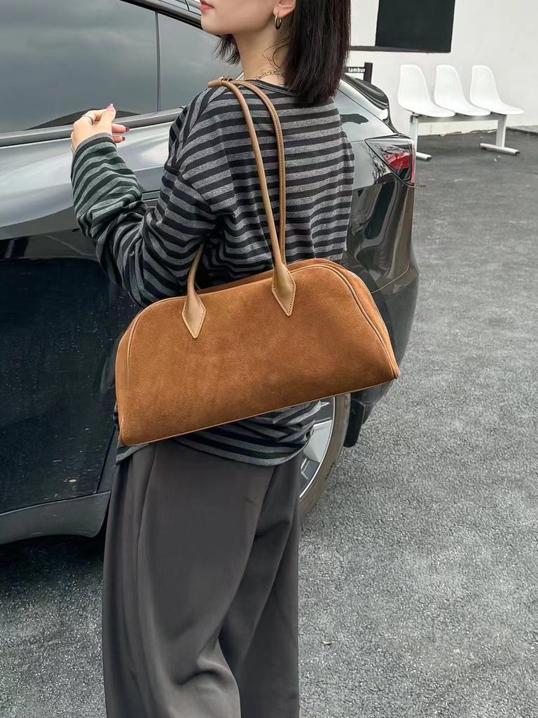 High end suede women's bag, large capacity Bost armpit bag, versatile and fashiable bowling frosted leather shoulder bag