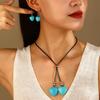 Personality Retro Turquoise Earrings Necklace Set for Women Ethnic Style Adjustable Pendant Earring Accessories Fashion Jewelry