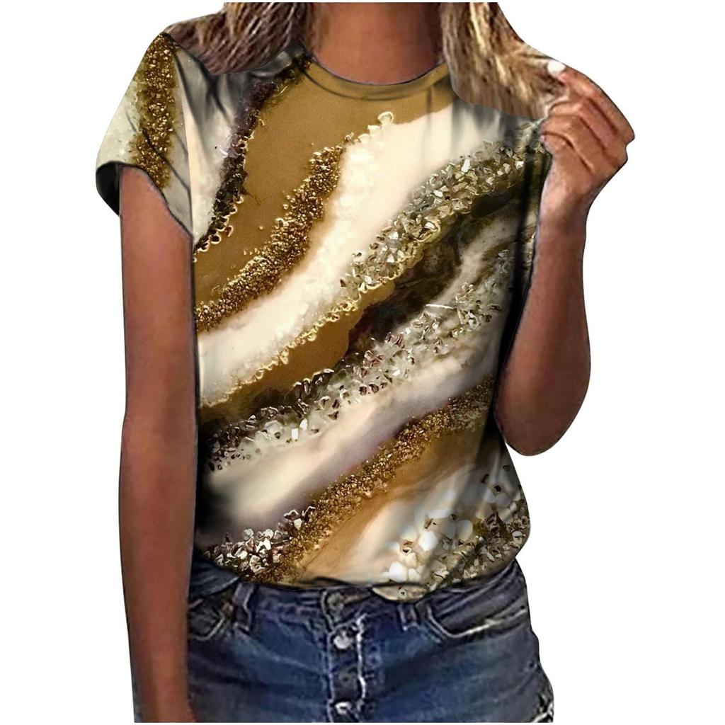 2025 New Summer Temperament Women's Sunrise Printed Women's T-shirt Round Neck Short Sleeve Street Casual Daily Basic Tops