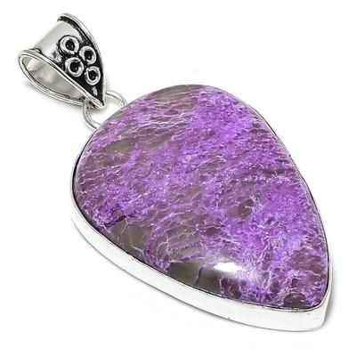 Natural Purpurite Gemstone Handmade 925 Sterling Silver Pendant 2.44" D6z19