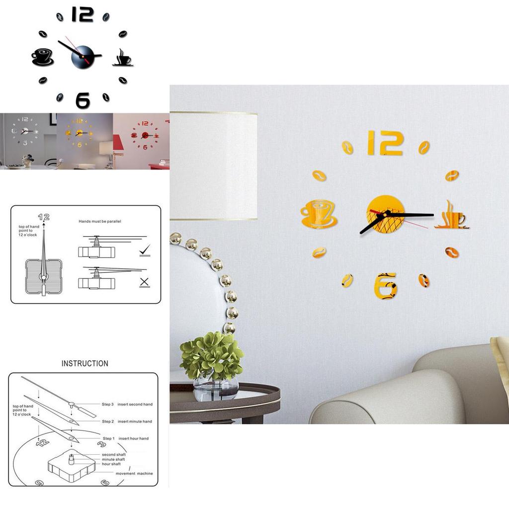 Stylish 3d Diy Coffee Cup Acrylic Mirror Wall Sticker Clock With Timeless Design