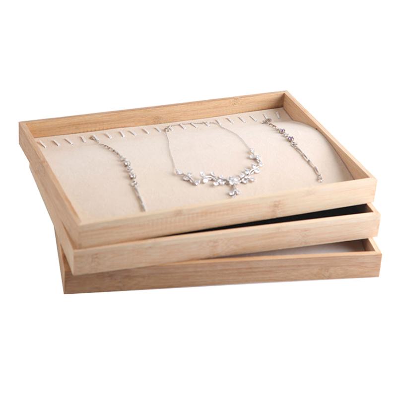 Velvet Bamboo Jewelry Display Tray Ring Earring Necklace Bracelet Pendant Organizer Jewelry Storage Tray For Drawer