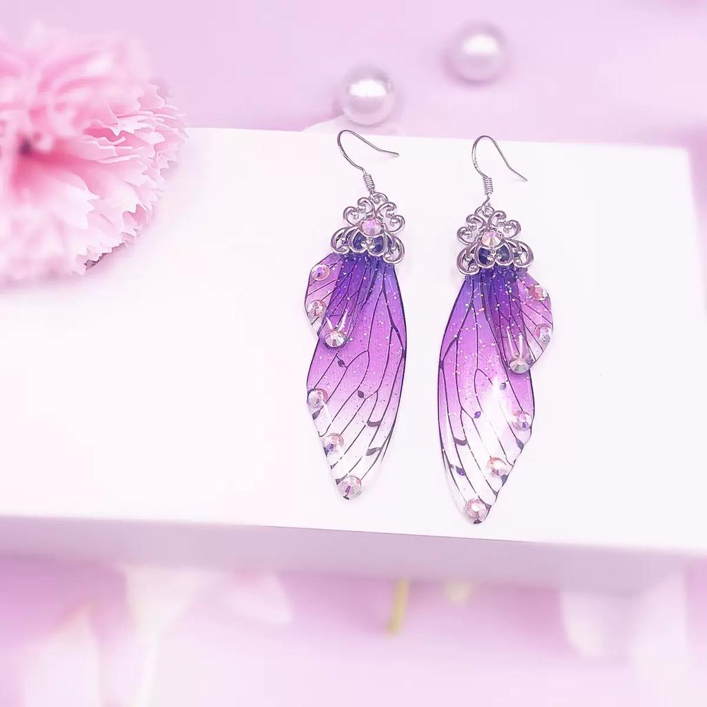 Fashion Jewelry Butterfly Earring Fairy Simulation Insect Wing Hook Earring Translucent Cicada Wing Drop Earrings Woman Jewelry