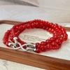 Retro Natural Agate Niche Pigeon Blood Red New Year'S Red Chalcedony Double-Layer Multi-Wearing Necklace