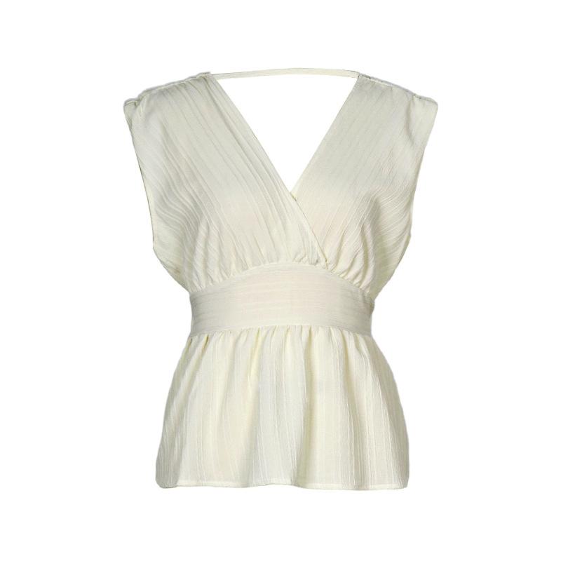 Sommer-Damenoberteile, ärmellos, einfarbig, V-Ausschnitt