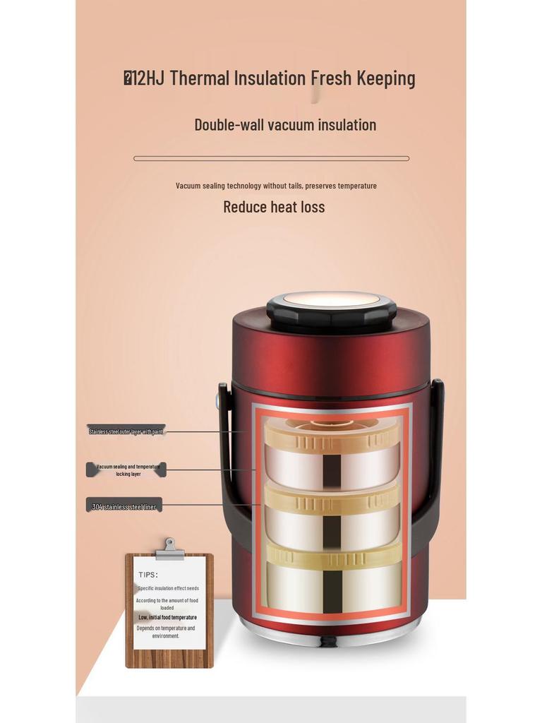 Three-Layer Insulated Stainless Steel Lunch Box - Large Capacity, Portable, Compartmented Container for Students and Office Workers