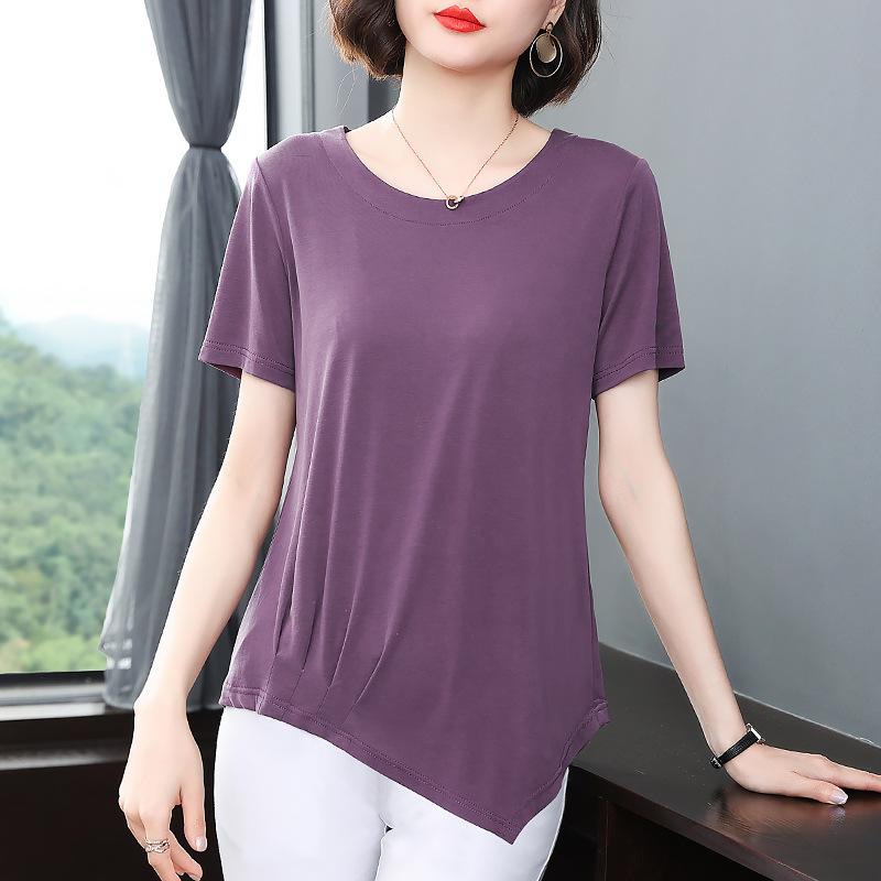 Irregular Short-sleeved T-shirt for Women's Summer New Style Mother T-shirt Large Size Women's Belly Cover Top
