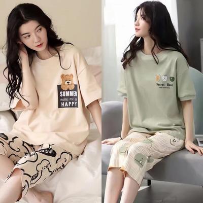 Dámsky letný komplet s krátkym rukávom a sedemosminovými nohavicami na doma, dvojdielny