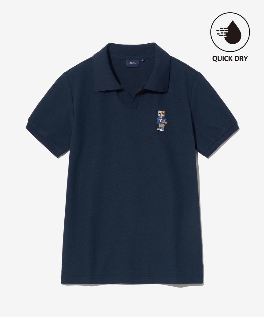 YALE Women'S Embroidery Dan Quick Dry Pique Slit Neck Shirt Navy