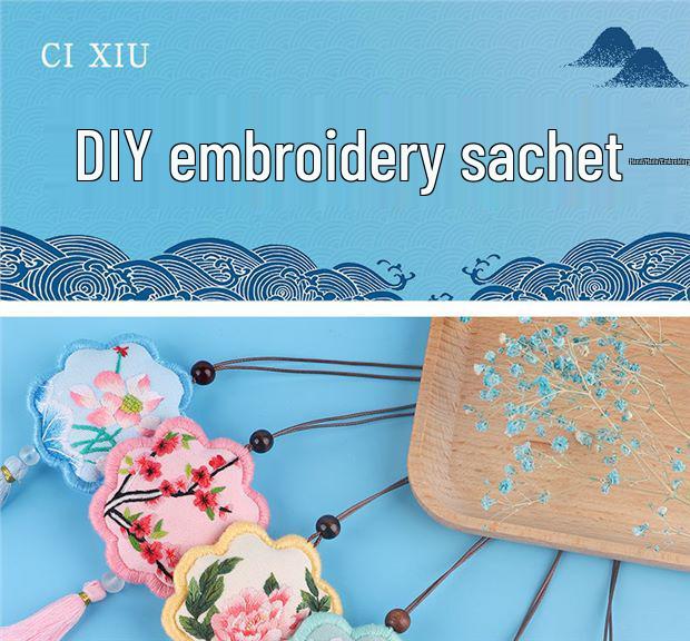 Peace Amulet Embroidery Kit: Beginner's DIY Cross Stitch Sachet Pouch