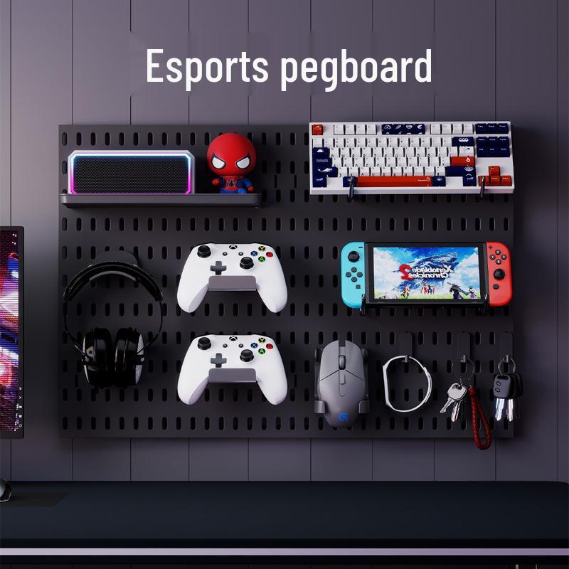E-sports Pegboard Wall Display: DIY Headphone, Keyboard, Jay Chou Photo Storage, Punch-Free Mount Rack