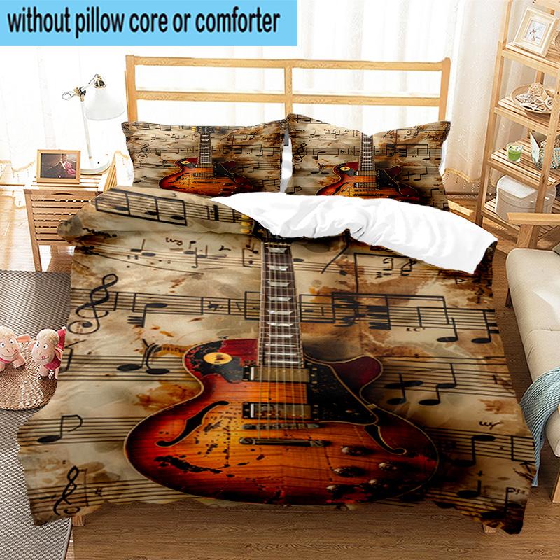 Guitar Notes Harmony 3pcs Bedding,Including 1pc Duvet Cover And 2pcs Pillowcases Perfect for Christmas,Ideal for Bedroom, Dormitory