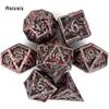 7 Stuks Zilver Rood Hand Metaal Dobbelstenen Massief Metaal Polyhedrale Dobbelstenen Set Geschikt voor Rollenspel RPG Bordspel Kaartspel