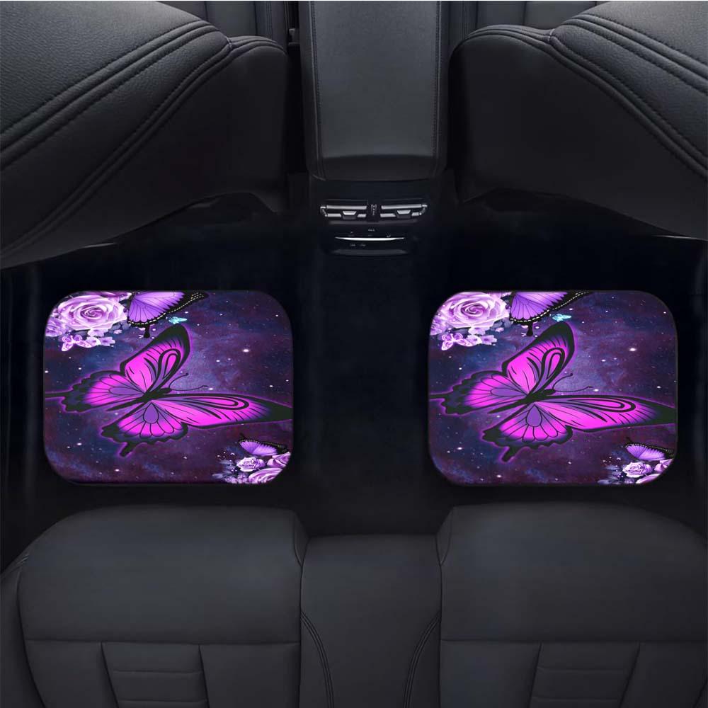 4pcs Purple Butterfly Pattern Car Floor Mats, Water-absorbent, Non-slip And Stain-resistant Mats, Used For Most Car Front And Rear Seat Floor Mats