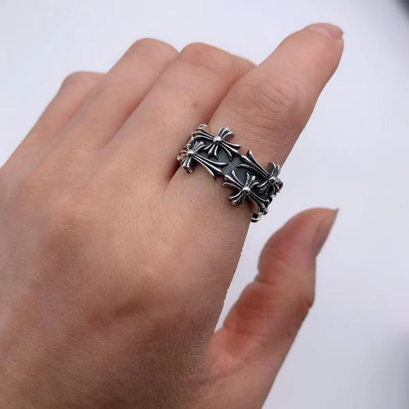 Crowe Double Cross Flower Ring Vintage Men's and Women's Foreven Couple Ring Versatile Ring