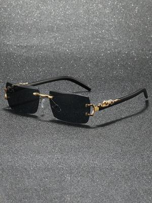 1 Stück Klassische Quadratische Modische Randlose Sonnenbrille mit Tierdekoration für Outdoor-Alltagsleben Schattierungen Brillenaccessoires.