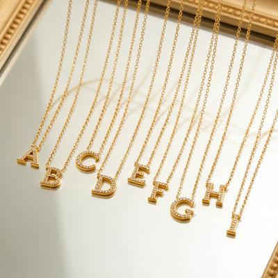 Jewelry with Diamond English Letter Pendant Necklace Stainless Steel Plated 18K Gold Clavicle Chain