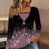 Tops for Women Floral Print Long Sleeve Fake Two‑Piece Top Fall Casual Slim Pullover Women's Long Sleeve Top