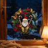 Bathroom Glass Decoration Christmas Wreath Window Sticker, Stained Style, Removable Santa Butterfly Candy Static Clings Cane Decal, PVC Cling for Home
