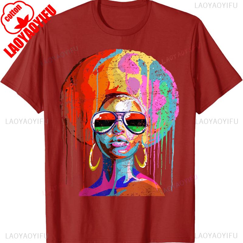 

Vintage Classic Fashion Streetwear Crewneck Shortsleev Womens Black Queen Afro Melanin Dripping Juneteenth Unisex TShirt S