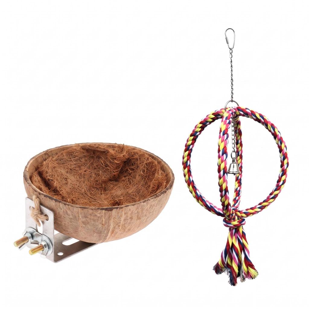 Coconut Shell Creative Sleeping Nest Parrot Toy Training Use Rope Cage Decoration Perch Resting
