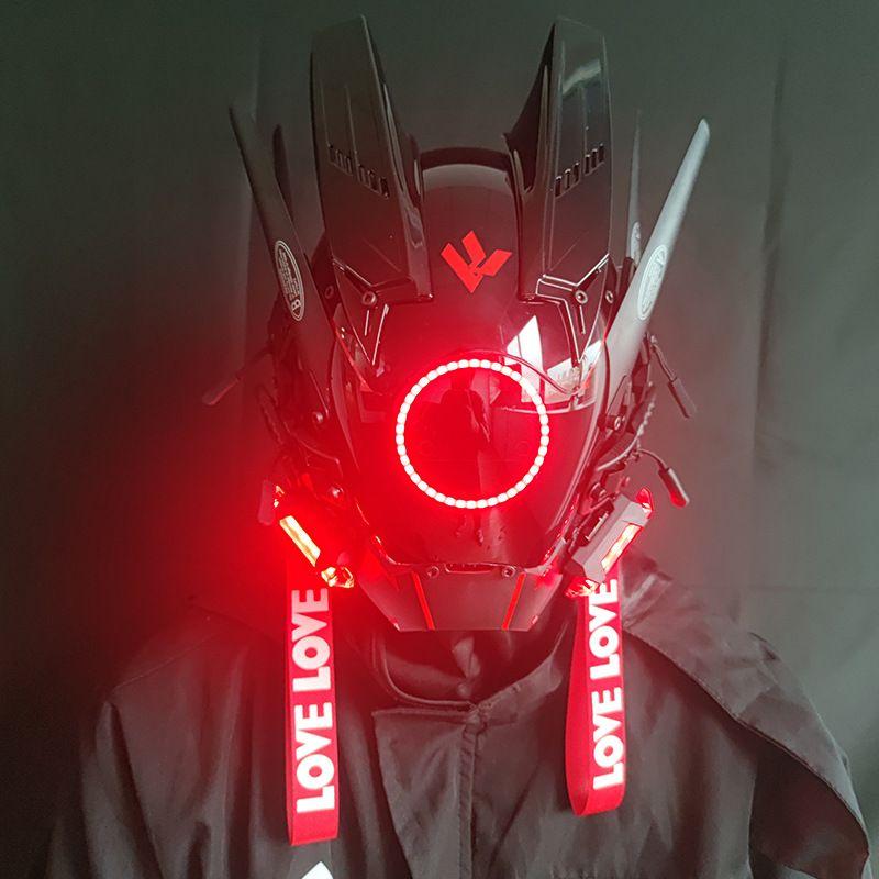 Casco Cyberpunk Cosplay Rastrellature Maschera Cool Con Luce Led Maschera Shinobi Samurai Treccine Regalo di Natale Compleanno Rastrellature Ali