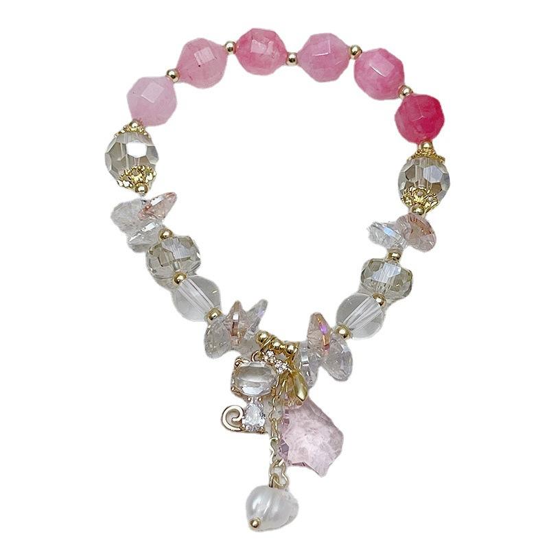 Women Diamond Crystal Candy Color Lucky Cat Pendant Bracelet