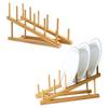 Haskoss 2-Piece Wooden Dish Rack, Bamboo Plate Rack Stand with Pot Lid Holder, Dish Drying Rack for Kitchen Cabinet Organizer