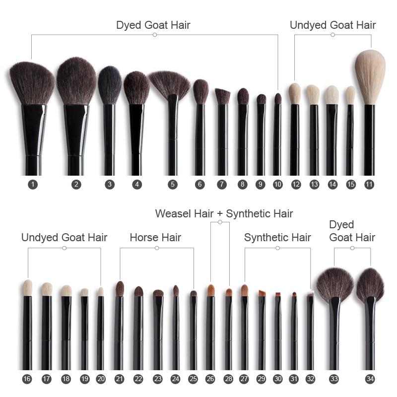 OVW 2 Stück Ziegen-Profi-Kosmetik-Make-up-Pinsel, Werkzeuge, natürliches Haar, schwarze Malerei, Holzgriff, Brochas Maquillaje Pelo Natura