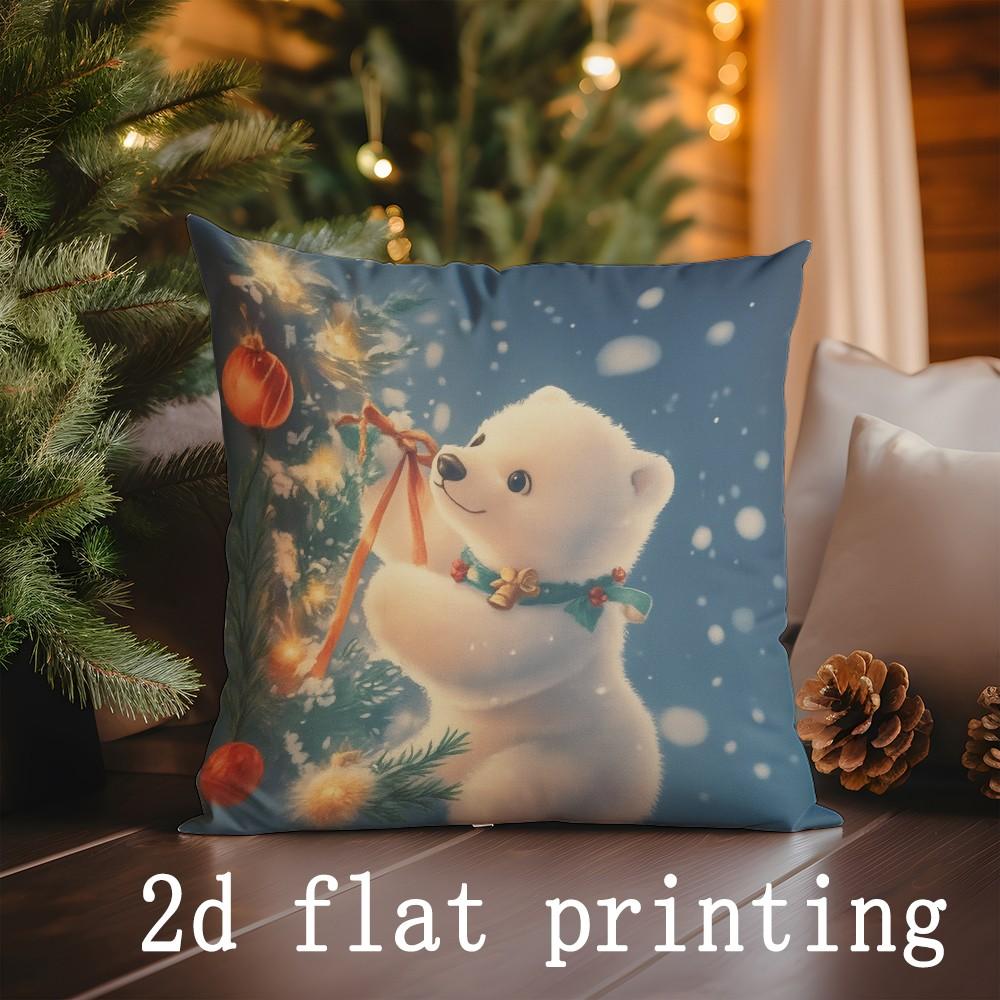 

Home Decor Polar Bears Decorating Christmas Pillows Pattern Cushion Cover Suitable for Sofa Bedroom Car Pillow Cover 16x16Inch