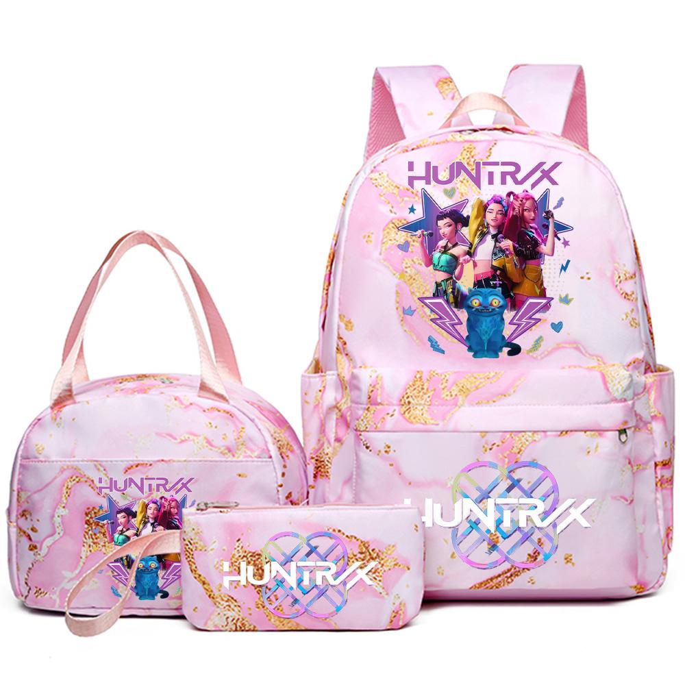 3Pcs/set Anime Cartoon Kpop Printed Backpack with Handbag Pencil Case for Teenager Student Girl Boy Bookbag Schoolbag Women Large Capacity Travel Bag