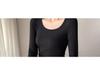 Women's Black Modal Crew Neck Long Sleeve Base Layer Top - Slim Fit, Low Neck Design for 2025 Autumn/Winter