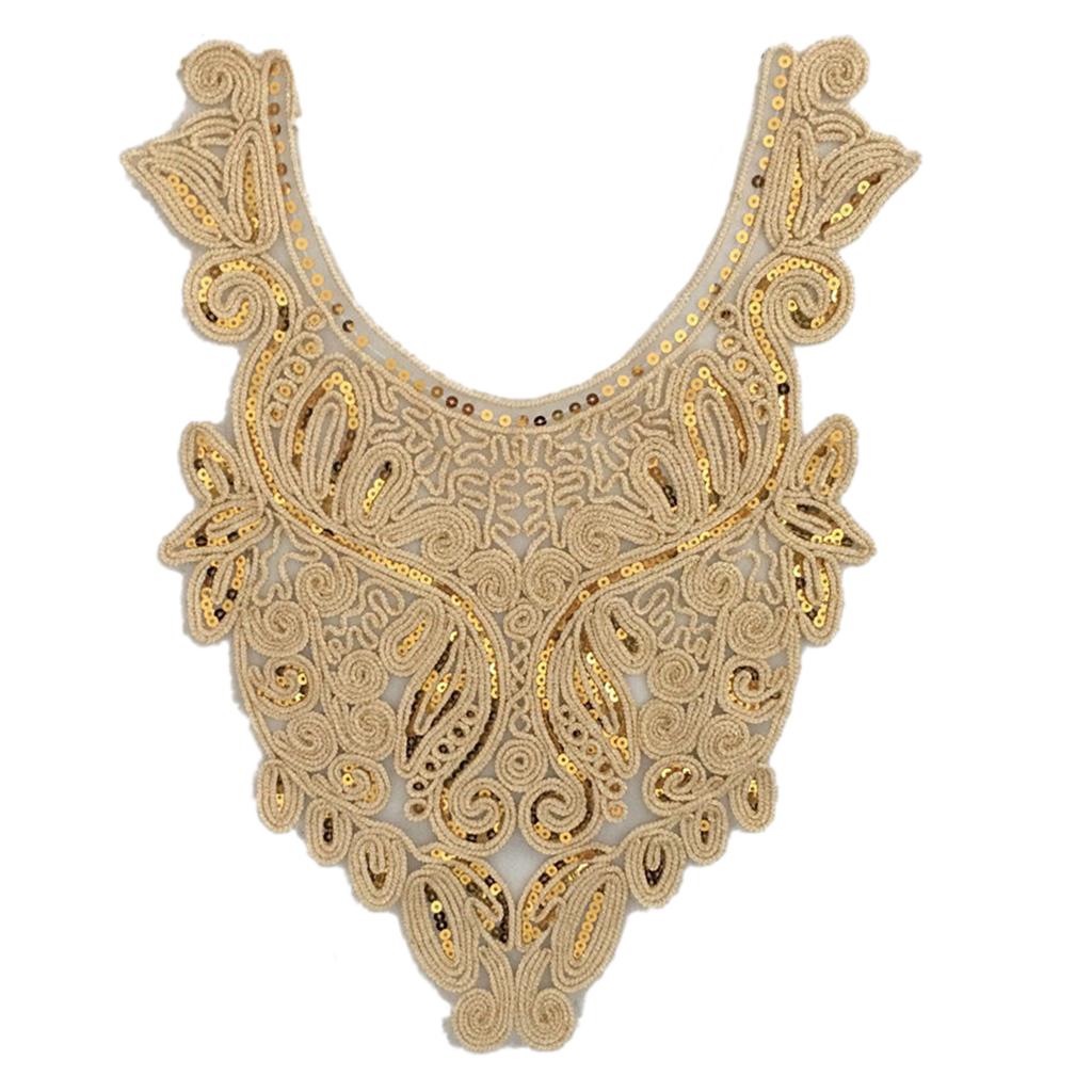 Elegant Embroidered Lace Collar Neckline Appliques Trim with Sequins Ethnic Style Sew On Patches for Fashionable Women