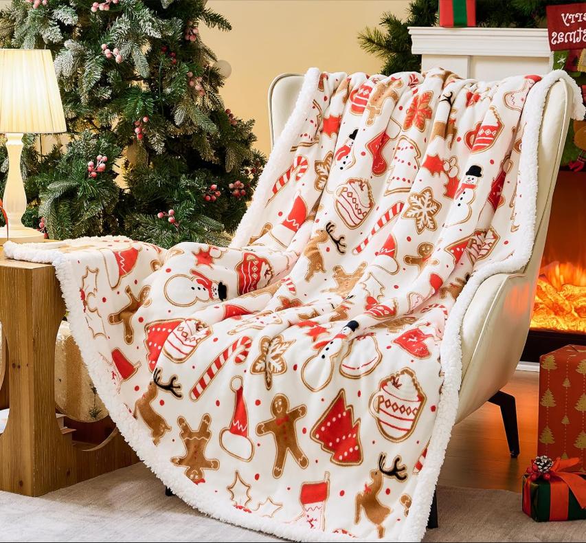 Christmas Blanket Christmas Decorations Gifts for Women Sherpa Flannel Fleece Winter Holiday Blanket Fluffy Cozy Soft Christams