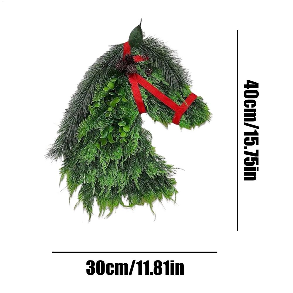 Pferdekopf Weihnachts-Kranz Pferdekopf Torring Ländliches Bauernhaus Reitsport-Thema Türdekoration 40cmx30cm