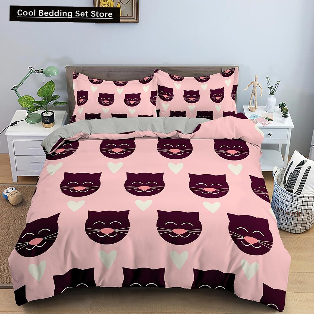 Comforter Cartoon Cat King Queen Colorful Lovely Animal Bedding Set Kids Pet Kitty Soft Polyester Comforter