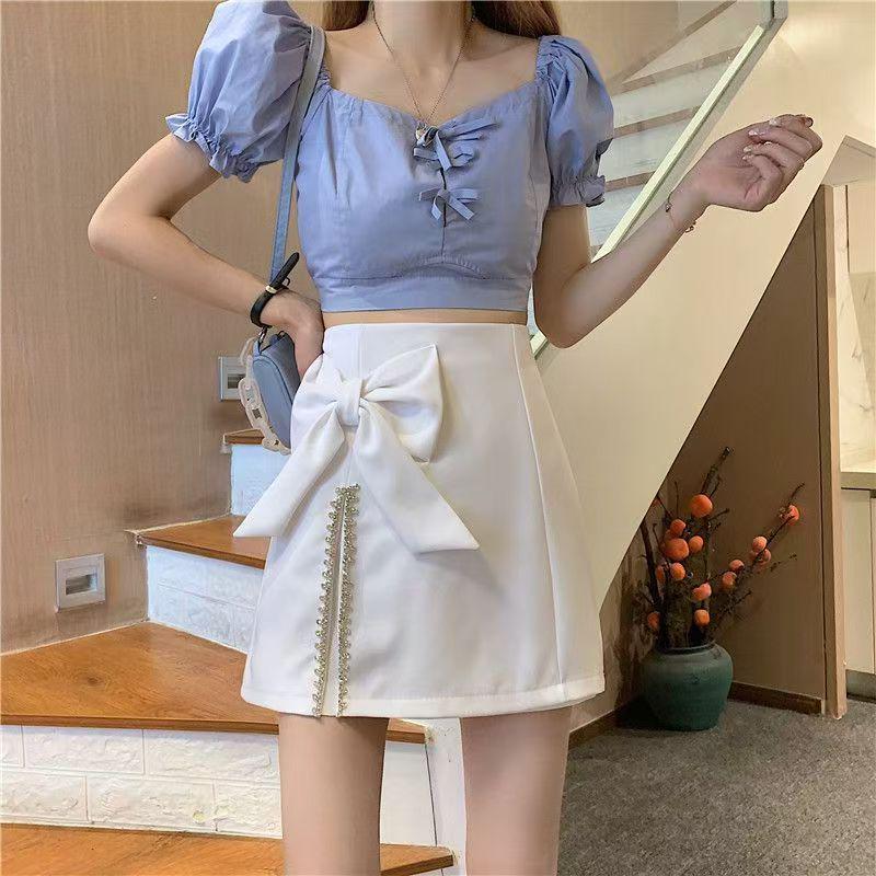 

Plus Size High Waist Slimming A-Line Midi Skirt with Bow Design Extra Large