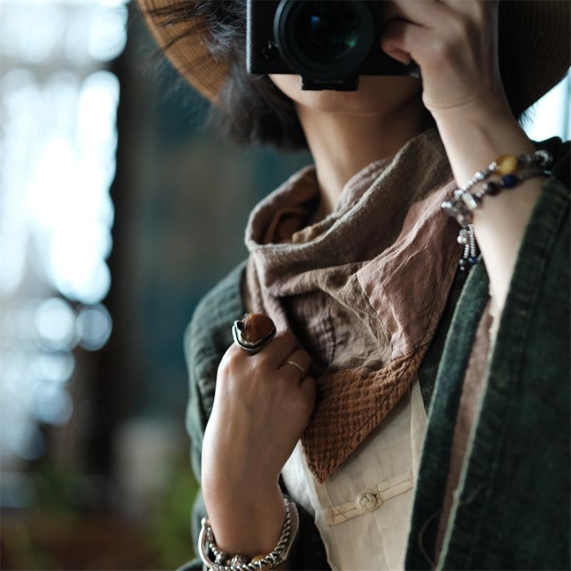 Vintage-Inspired Color Block Triangle Scarf - Ancient Mud