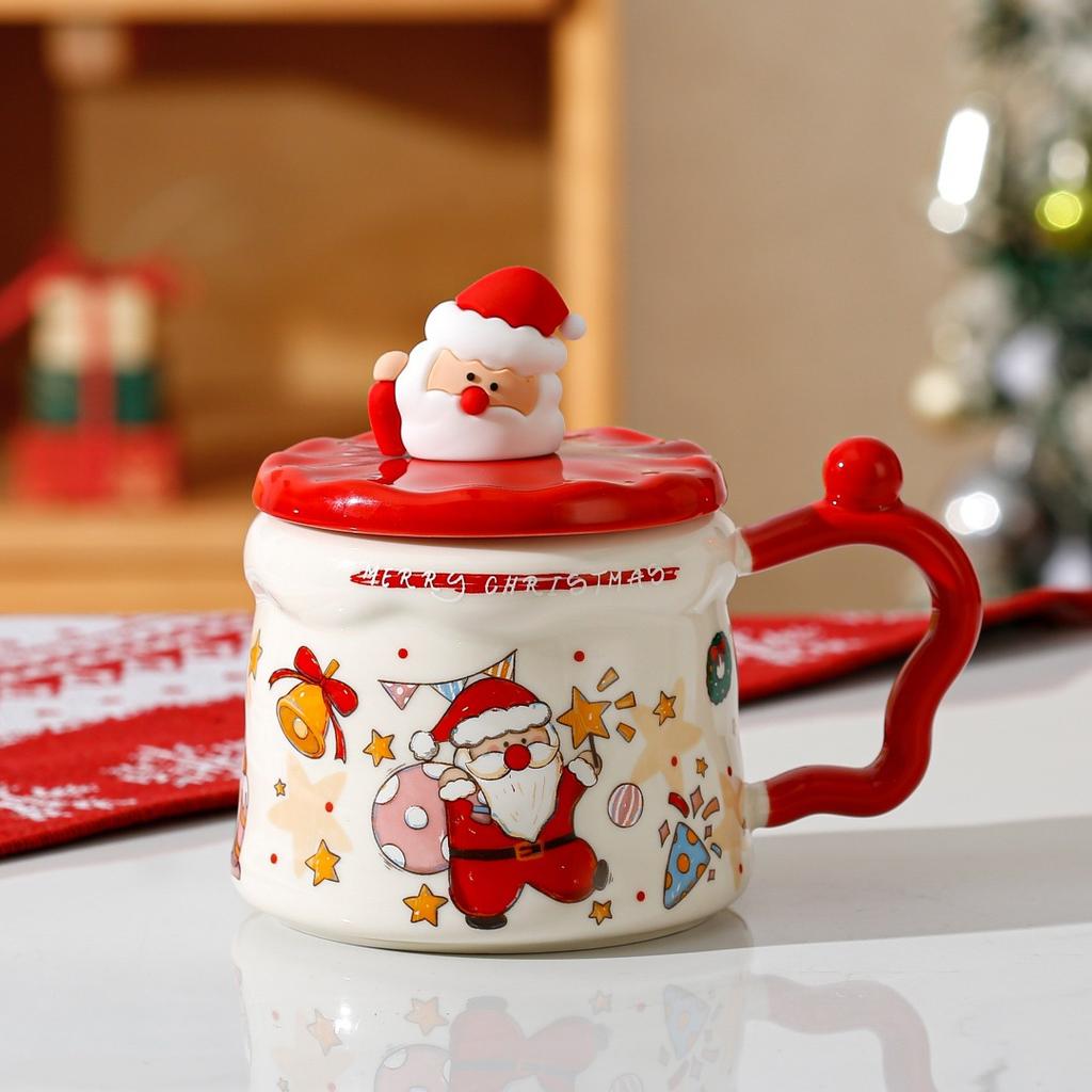 New Christmas Gift High Value Gift Set Mug with Lid Large Capacity Household Souvenir Ceramic Cup