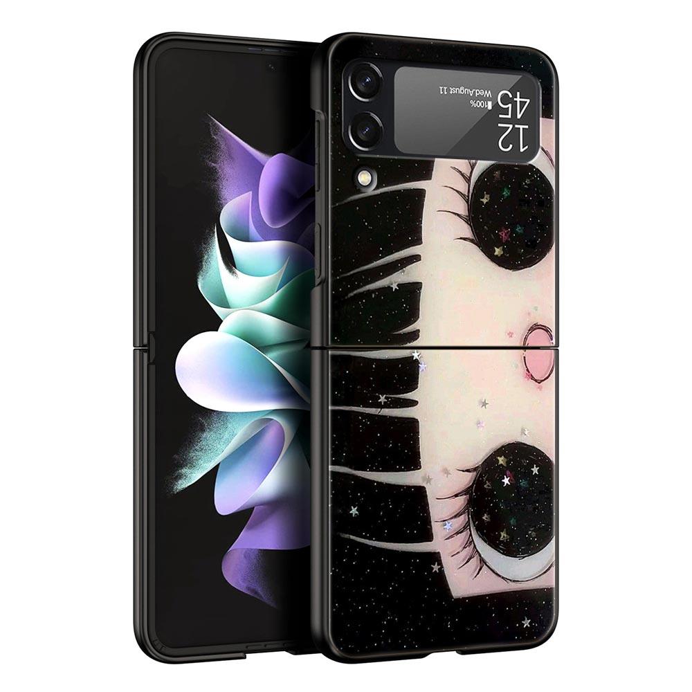 Hard PC Phone Case For Samsung Galaxy Z Flip 7 6 5 4 Black Cover For Galaxy Z Flip 3 Foldable Shockproof Cute Black Big Eyes Bag