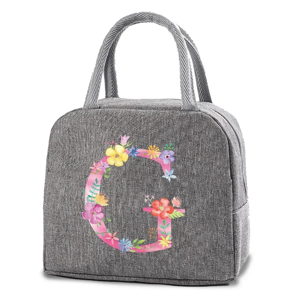 Reusable Insulated Lunch Bag Canvas Insulated Lunch Storage Bag Ladies Men's Portable Lunch Bag Waterproof Letter Pattern