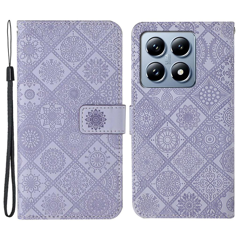 For Xiaomi 14T Pro Case Leather Case Ethnic Style Phone Wallet Cover with Strap